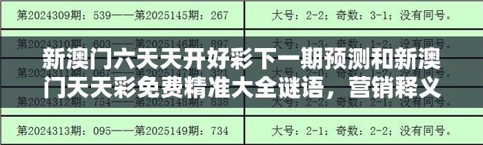 新澳門六天天開好彩下一期預測和新澳門天天彩免費精準大全謎語，營銷釋義、專家解析解釋與落實,小心言過其實推廣