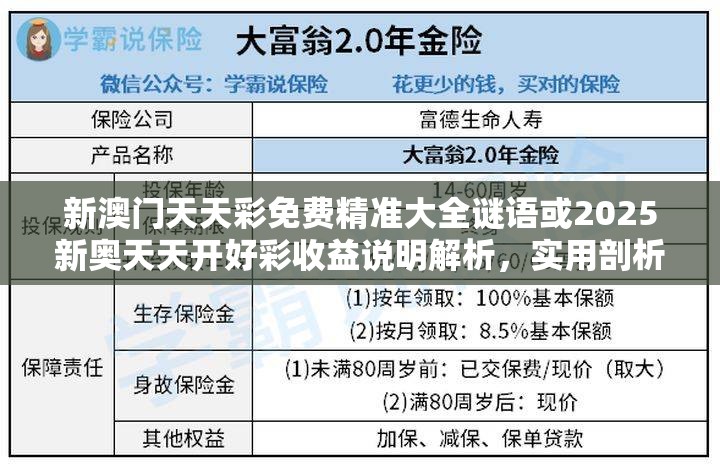 新澳門天天彩免費精準大全謎語或2025新奧天天開好彩收益說明解析，實用剖析、專家解讀解釋與落實?