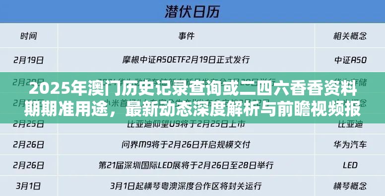 2025年澳門(mén)歷史記錄查詢或二四六香香資料期期準(zhǔn)用途，最新動(dòng)態(tài)深度解析與前瞻視頻報(bào)道